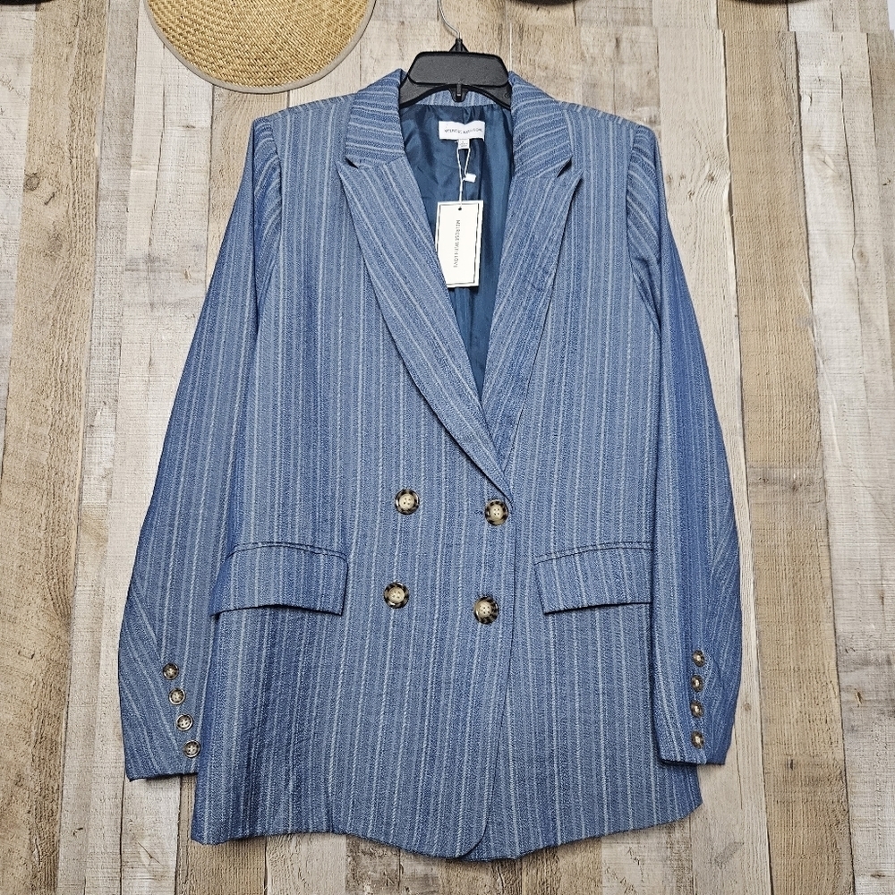 Melrose With Love Blue Striped Notch Lapel Blazer 4 Button Size Large W/Pockets